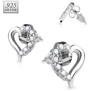 Piercing Street Paire boucles d'oreille argent coeur pave de strass - Argente