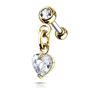 Piercing Street Piercing oreille cartilage helix pendentif coeur cristal blanc plaque or - Dore