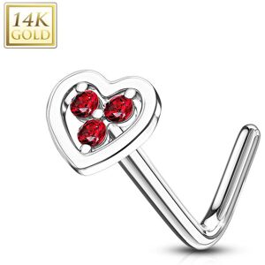 Piercing Street Piercing nez Or blanc 14 carats coeur trois strass rouges - Argente