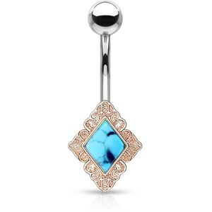 Piercing Street Piercing nombril losange filigrane rose turquoise - Or Rose