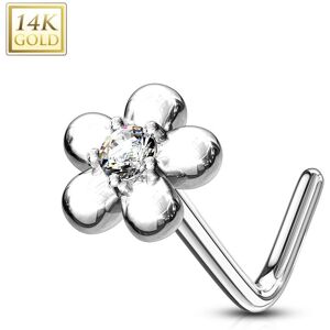 Piercing Street Piercing nez Or blanc 14 carats fleur petales blanc - Argente