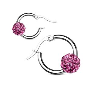 Piercing Street Paire boucles d'oreille anneaux boule cristal rose - Argente