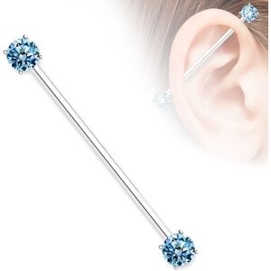 Piercing Street Piercing industriel oreille double zirconium turquoise - Argente