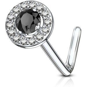 Piercing Street Piercing nez tige en L embout rond gemme noir - Argente