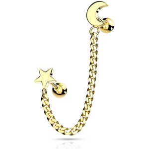 Piercing Street Double piercing cartilage oreille chaine etoile lune dore - Dore