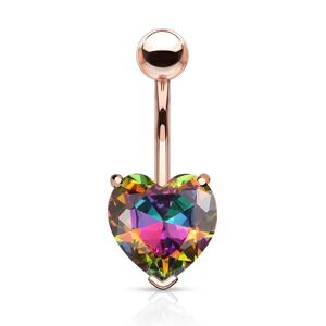 Piercing Street Piercing nombril rose coeur cristal aurore boreale multicolore - Or Rose