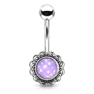 Piercing Street Piercing nombril fleur pierre lumineuse violette - Argente