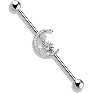 Piercing Street Piercing industriel oreille lune pavee et etoile - Argente