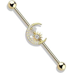 Piercing Street Piercing industriel oreille lune pavee et etoile plaque or - Dore