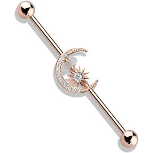 Piercing Street Piercing industriel oreille lune pavee et etoile plaque or rose - Or Rose