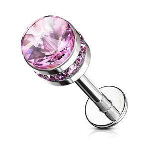 Piercing Street Piercing labret oreille cylindre cristal rose - Argente