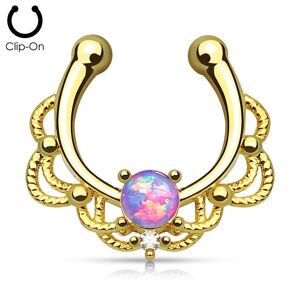 Piercing Street Faux piercing septum plaque or opale violette - Dore