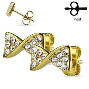 Piercing Street Paire Boucles d'oreille clous ruban dore strass - Dore