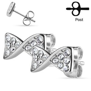 Piercing Street Paire Boucles d'oreille clous ruban argente strass - Argente