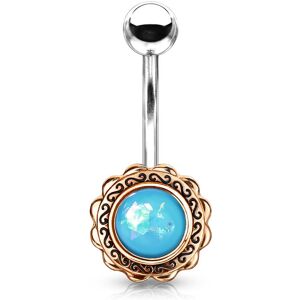 Piercing Street Piercing nombril fleur rosee opaline turquoise - Or Rose