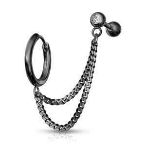 Piercing Street Double piercing cartilage oreille chaines anneau barbell noir - Noir