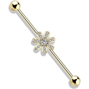 Piercing Street Piercing industriel oreille plaque or fleur 7 petales pavee de strass - Dore