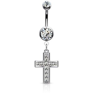 Piercing Street Piercing nombril acier avec pendentif croix - Argente