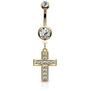 Piercing Street Piercing nombril plaque or avec pendentif croix - Dore