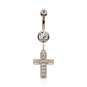 Piercing Street Piercing nombril plaque or rose avec pendentif croix - Or Rose