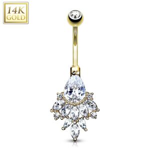 Piercing Street Piercing nombril Or jaune 14 carats cluster zirconium - Dore