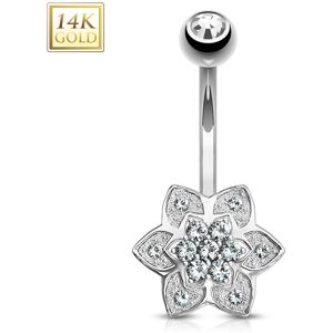 Piercing Street Piercing nombril Or blanc 14 carats fleur a 6 petales - Argente