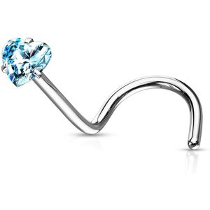 Piercing Street Piercing nez tige tire-bouchon zircon coeur turquoise - Argente