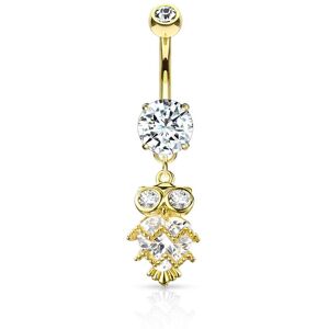 Piercing Street Piercing nombril plaque or pendentif chouette coeur zircon - Dore