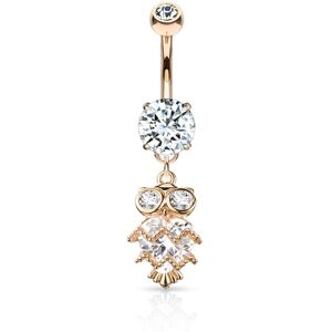 Piercing Street Piercing nombril plaque or rose pendentif chouette coeur zircon - Or Rose