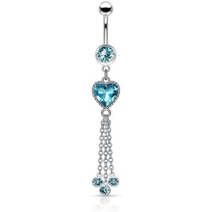 Piercing Street Piercing nombril pendentif chaines et coeur turquoise - Argente