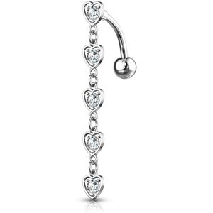 Piercing Street Piercing nombril inverse cinq coeurs avec cristaux - Argente