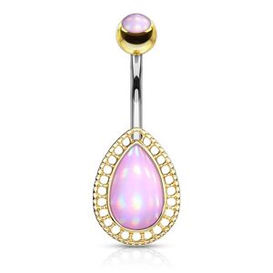 Piercing Street Piercing nombril larme doree pierre lumineuse rose - Dore