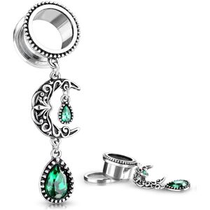 Piercing Street Piercing tunnel pendentif lune vert emeraude - Argente