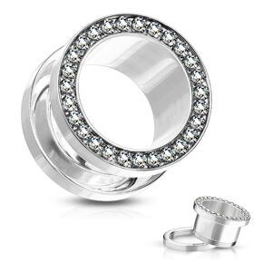 Piercing Street Piercing tunnel acier chirurgical ligne de strass blanc - Argente