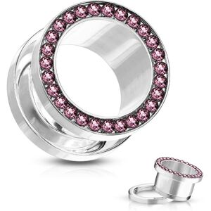 Piercing Street Piercing tunnel acier chirurgical ligne de strass rose - Argente