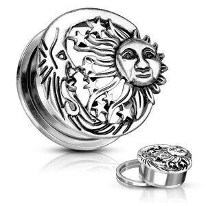 Piercing Street Piercing tunnel oreille lune etoile soleil - Argente