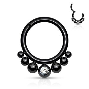 Piercing Street Piercing anneau segment noir boules cristal - Noir