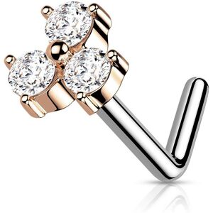 Piercing Street Piercing nez tige en L plaquee or rose trois cristaux blancs - Or Rose