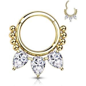 Piercing Street Piercing anneau segment acier plaque or perles et poires (oreille, septum) - Dore