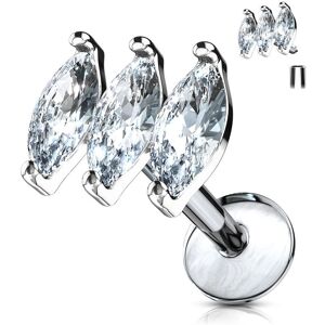 Piercing Street Piercing labret levre oreille triple gemme marquise - Argente