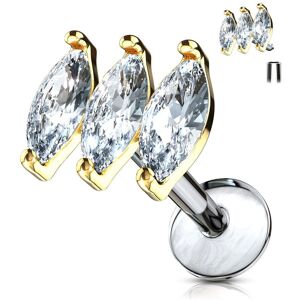 Piercing Street Piercing labret levre oreille triple gemme marquise dore - Argente