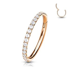 Piercing Street Piercing oreille anneau segment titane G23 pave de strass rose - Or Rose