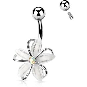 Piercing Street Piercing nombril fleur blanche 5 petales - Argente