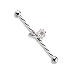 Piercing Street Piercing industriel oreille fleurs et feuilles - Argente