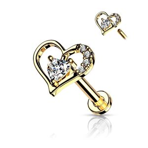 Piercing Street Piercing labret oreille coeur contour solitaire plaque or - Dore