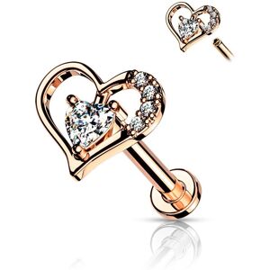 Piercing Street Piercing labret oreille coeur contour solitaire plaque or rose - Or Rose