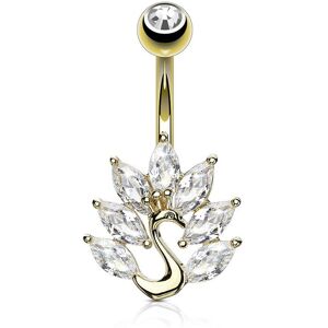 Piercing Street Piercing nombril plaque or paon zirconium blanc - Dore