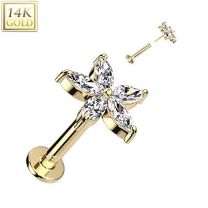 Piercing Street Piercing labret oreille or jaune 14 carats fleur petales - Dore