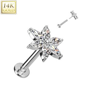 Piercing Street Piercing labret oreille or blanc 14 carats fleur 6 petales - Argente