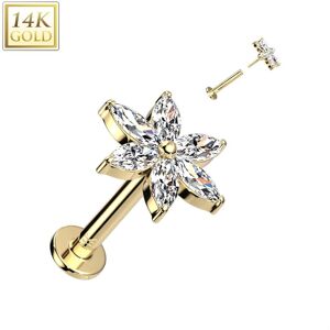 Piercing Street Piercing labret oreille or jaune 14 carats fleur 6 petales - Dore